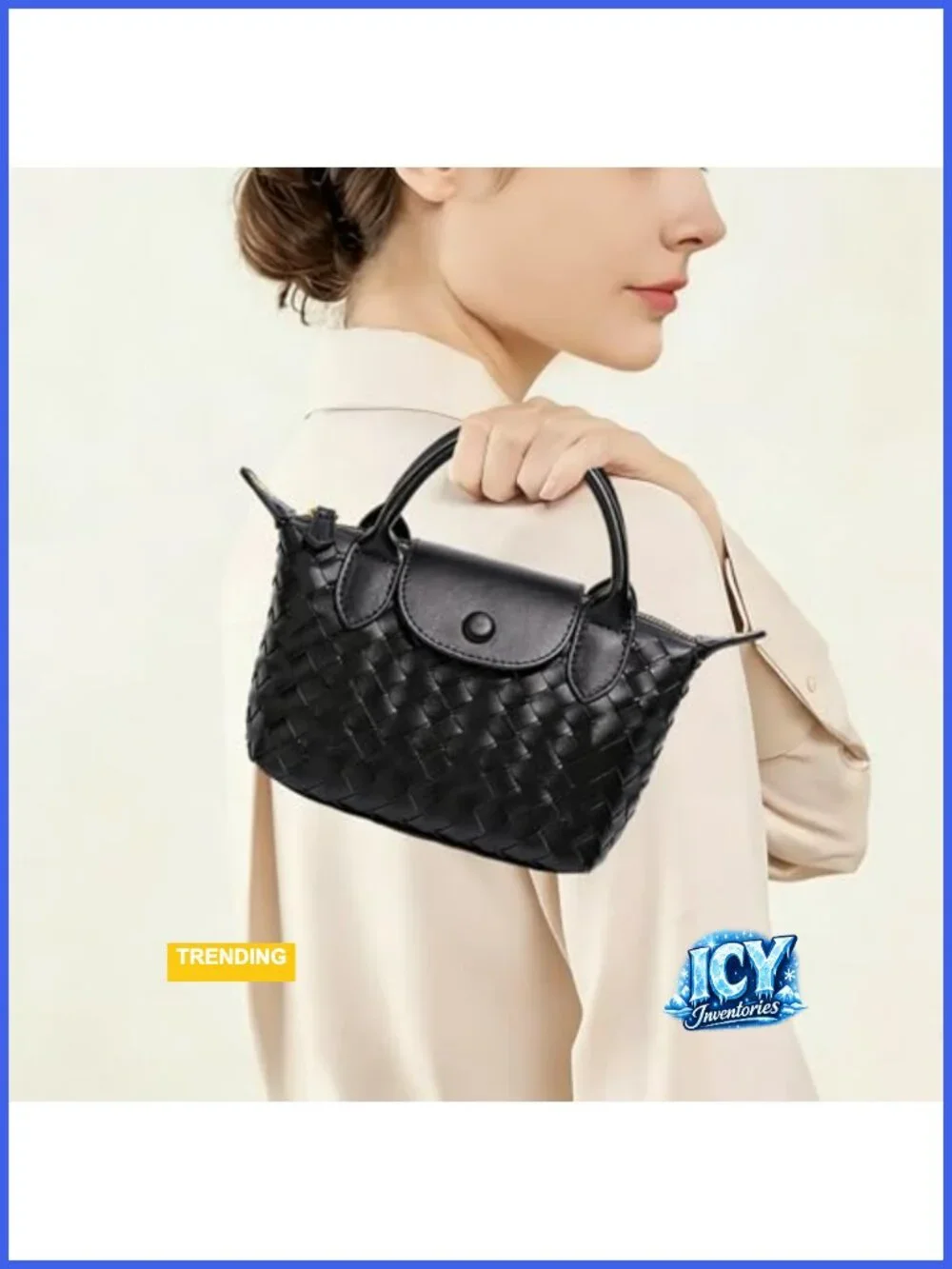 Small Vegan Leather Crossbody Bag, Mini Woven Top Handle Dumpling Purse,